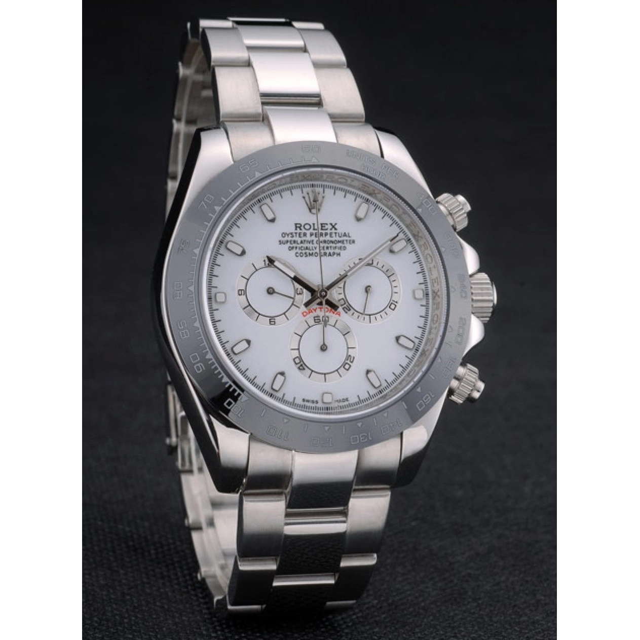 AAA replica watch Rolex 80249 Steep White Daytona Tachymeter Ceramic Stainless Black Dial Strap 0615
